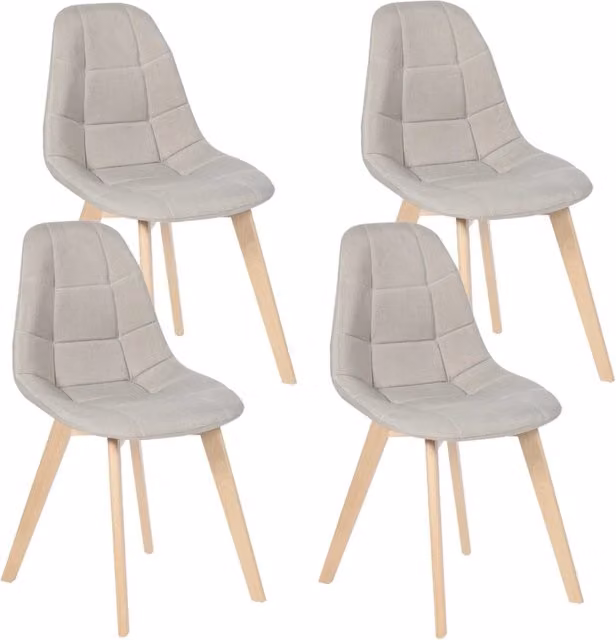 Set di 4 sedie da pranzo GABY IDMarket in tessuto beige con gambe in legno di faggio stile scandinavo