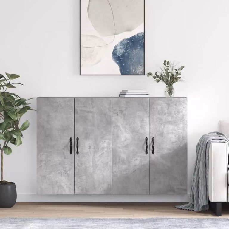 Set di 2 armadietti a parete moderni vidaXL in legno e metallo, colore grigio, con ante a battente e ripiani interni