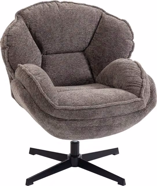 Poltrona wingback HOMCOM in velluto e bouclé grigio con base a stella girevole a 360° e braccioli – 1