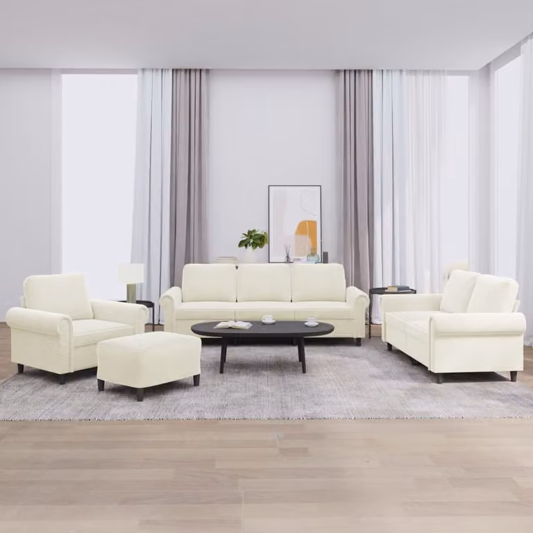 Maison Exclusive - Set divano 4 pezzi con cuscini in velluto color crema