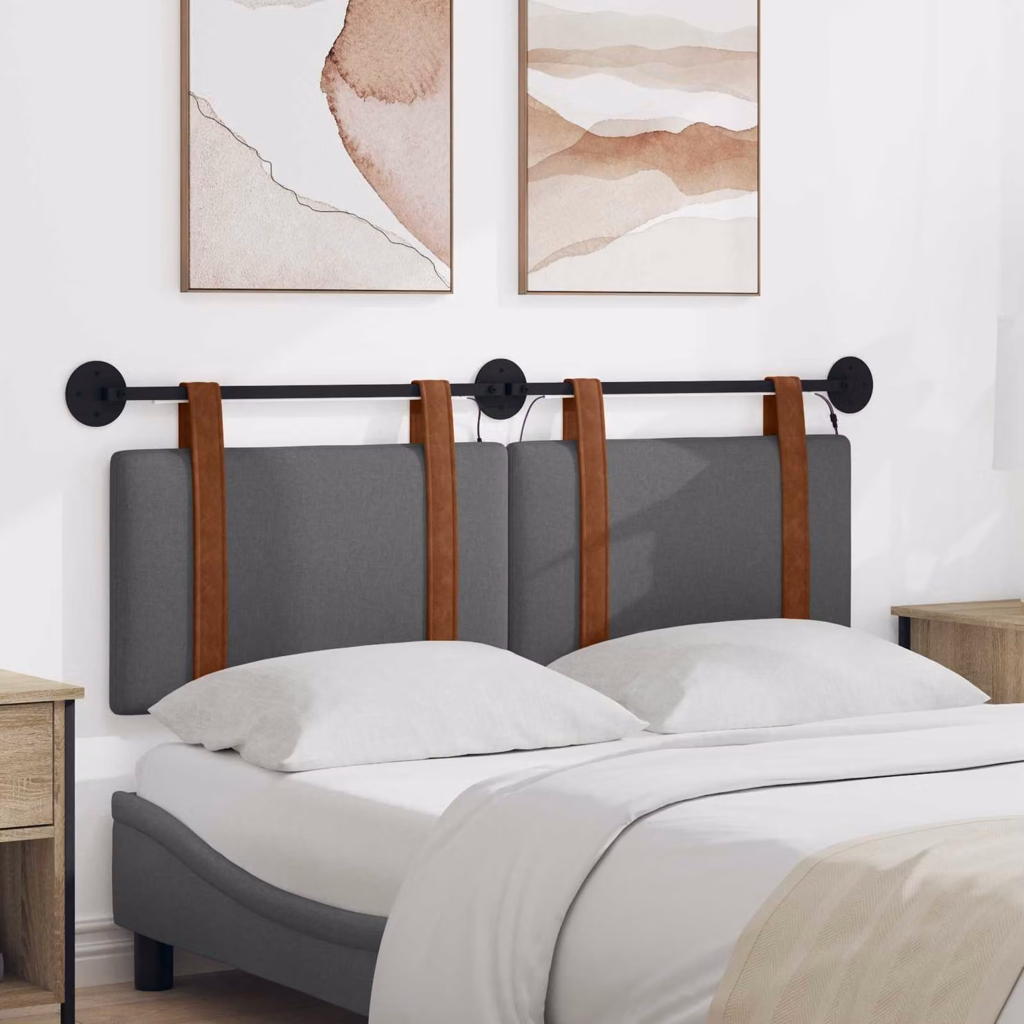 Testiera per letto sospesa vidaXL con luce LED integrata in similpelle grigia