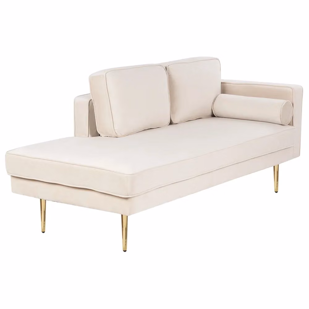 Chaise longue BELIANI in velluto beige con dettagli oro, design moderno a L con orientamento a destra, struttura in legno e gambe in metallo, L/P/H: 171 x 79 x 63 cm – 2