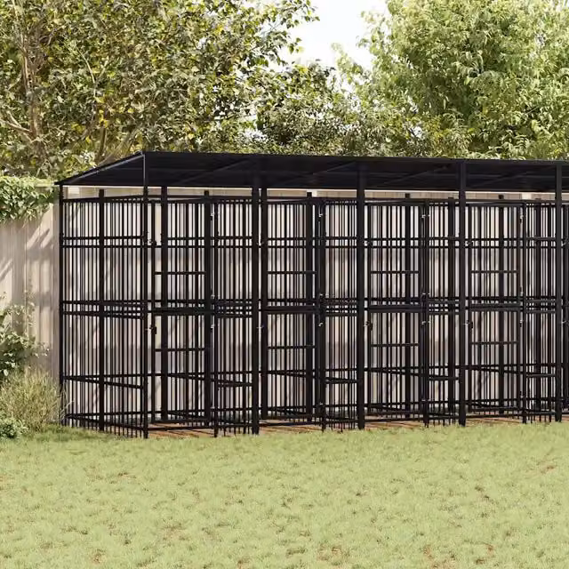 Gabbia per cani da esterno vidaXL in metallo nero con tetto resistente alle intemperie