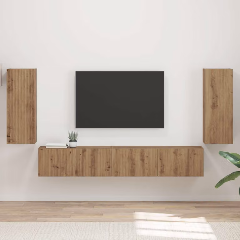 Set mobile TV vidaXL 4 pezzi in legno ingegnerizzato color rovere artigianale