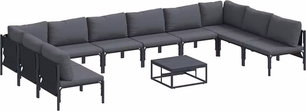 Set Divano da Giardino con cuscino 11 pcs Nero Acciaio