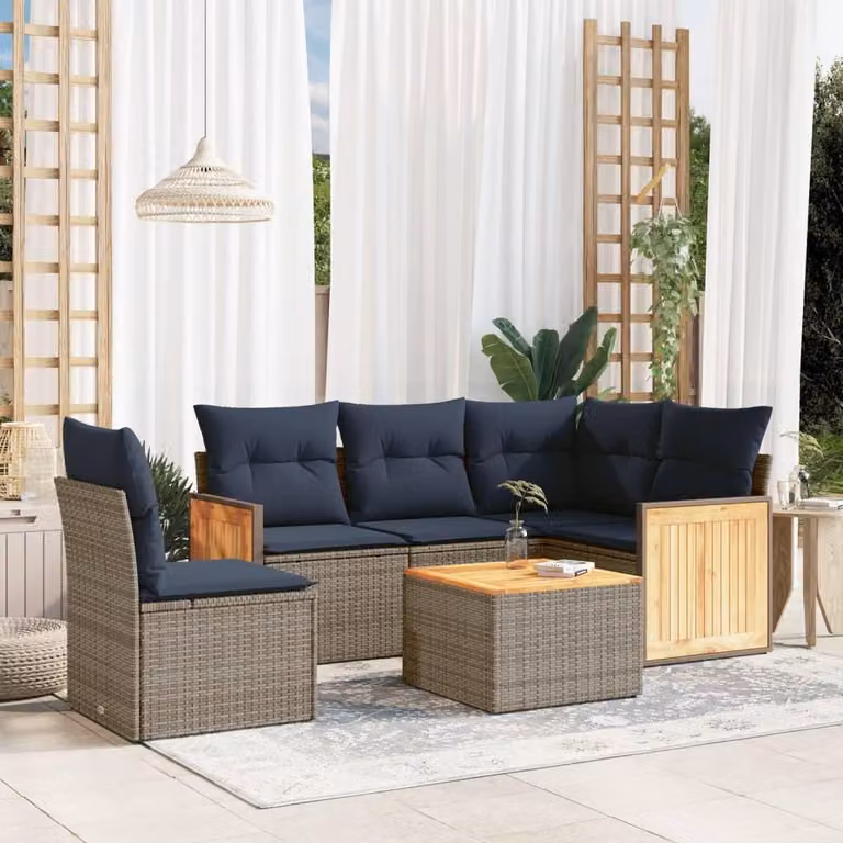 Maison Exclusive - Set di 6 divani da giardino con cuscini, grigio, polyrattan