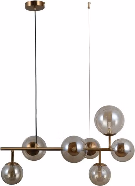 Lampadario a sospensione moderno Italux Frontera in ottone e vetro trasparente, colore oro/ottone, 7xG9