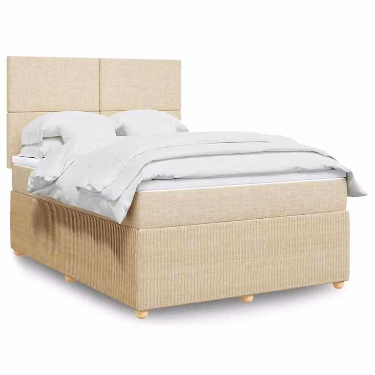vidaXL Giroletto a Molle con Materasso in Tessuto Beige e Bianco L/P/H: 140 x 200 cm