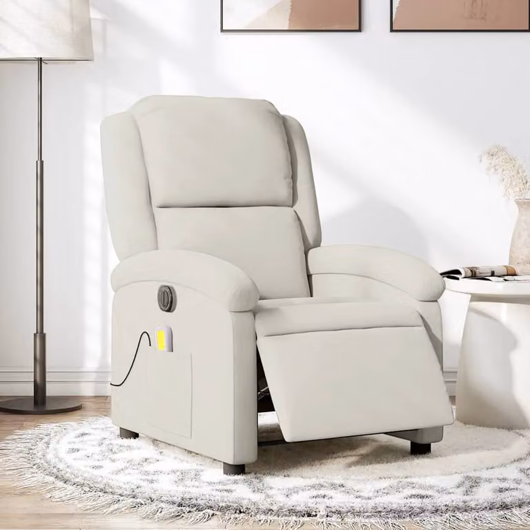 vidaXL Poltrona Massaggiante Reclinabile Elettrica in Velluto Beige