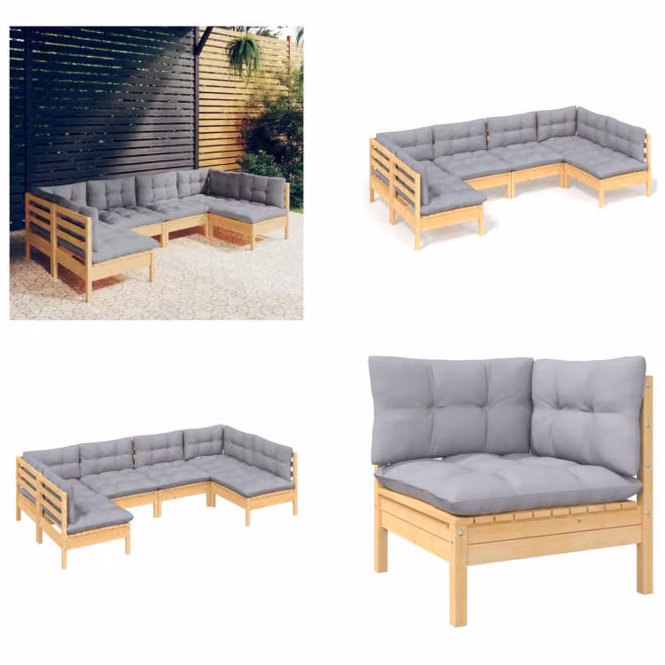 vidaXL set salotto da giardino 6 pezzi con cuscini grigi in pino massiccio - Set salotto da giardino - Set salotto da giardino - Set mobili da giardino - Set mobili da giardino