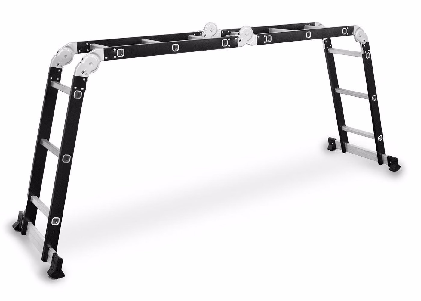DRABEST | Scala multiuso 4x3, acciaio/alluminio, scala pieghevole a 3 sezioni, altezza di lavoro 2,97–4,19 m, stabilizzatori antiscivolo
