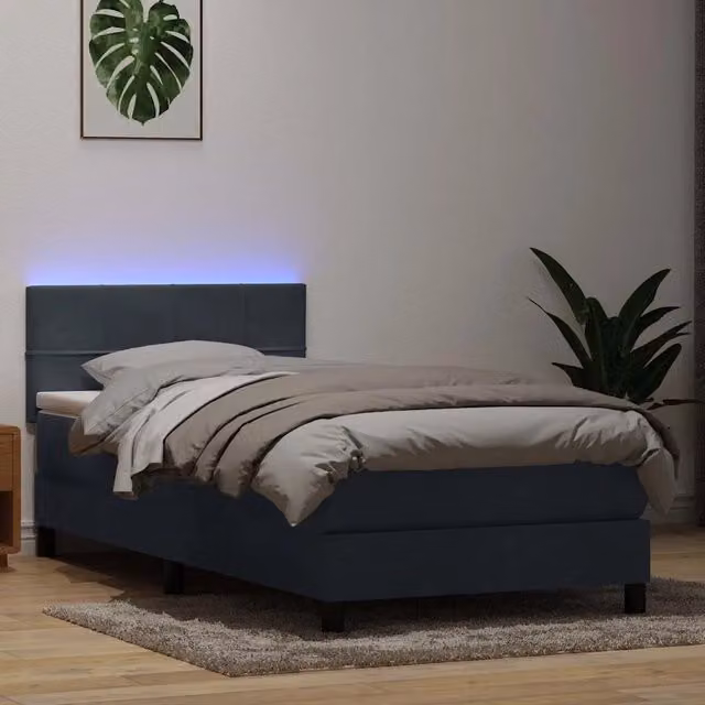 Letto a Molle con Materasso e LED Grigio Scuro 80x220cm Velluto 3316906