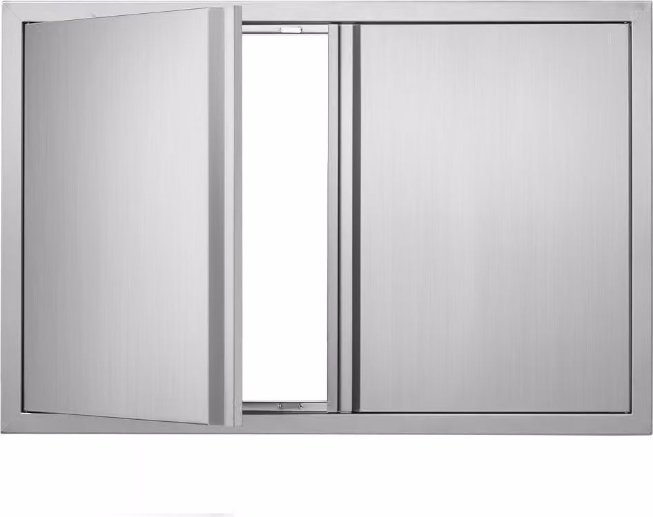 Porta di accesso al barbecue - Doppia porta per cucina esterna - Porta in acciaio inox 914x610 mm - Porta verticale a parete con maniglie a scomparsa - Per isola barbecue, stazione barbecue, mobile esterno