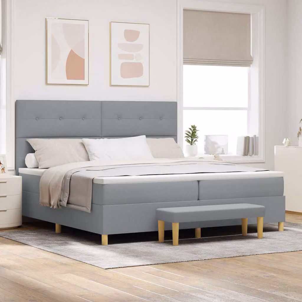Maison Exclusive - Letto boxspring con testiera grigio chiaro 200 x 200 cm in tessuto