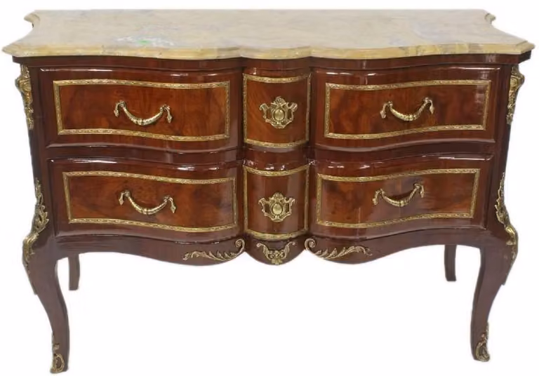 Casa Padrino Cassettiera barocca marrone / oro / crema 120 x 50 x h. 80 cm - Elegante cassettiera in legno massiccio con cassetti e piano in marmo - Mobili in stile barocco