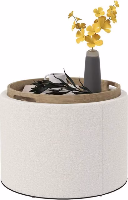 Pouf contenitore con coperchio reversibile Xylo in tessuto lino color beige L/P/H: 56 x 56 x 42 cm