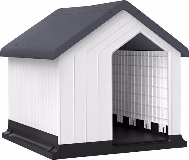 Casetta per cani piccoli e mini PawHut impermeabile in plastica con finestra, Grigio e Bianco, L: 62 cm, P: 61 cm, H: 60 cm