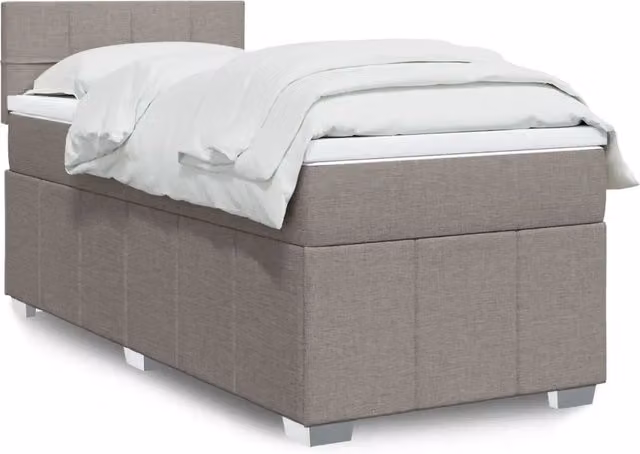 Letto ibrido vidaXL con giroletto a molle e materasso in tessuto beige e grigio L/P/H: 100 x 200 cm