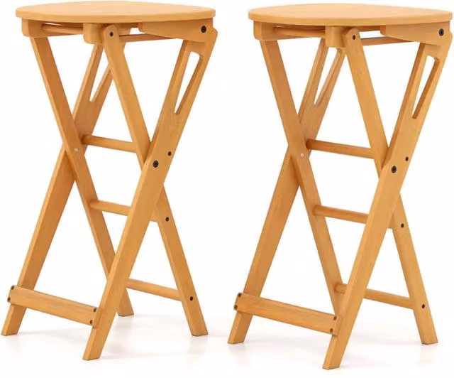 Set di 2 sgabelli da bar pieghevoli in bambù 36 x 33 x 61 cm con poggiapiedi ergonomici stile rustico bambù naturale 20_0019424