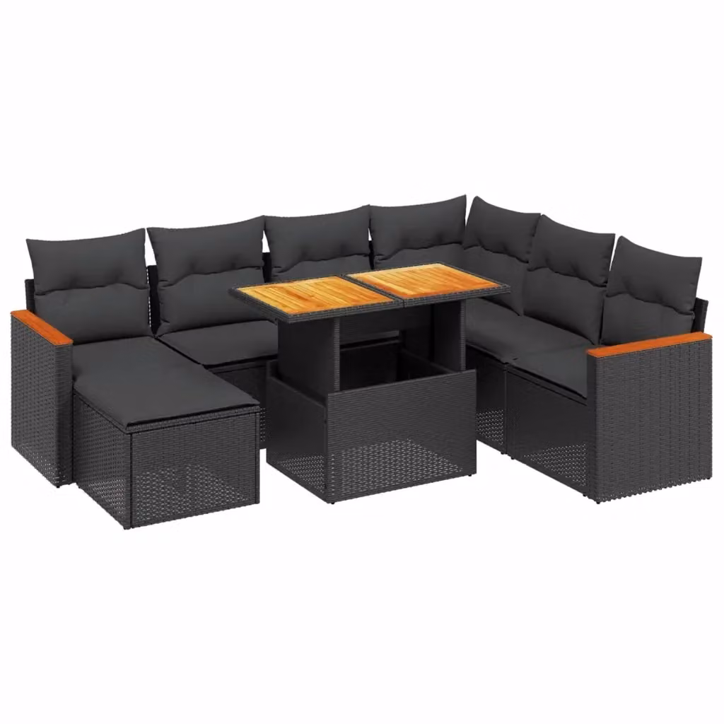 vidaXL Set Divani da Giardino a Forma di U in Polyrattan Nero con 8 Cuscini e Tavolino da Esterno – 2