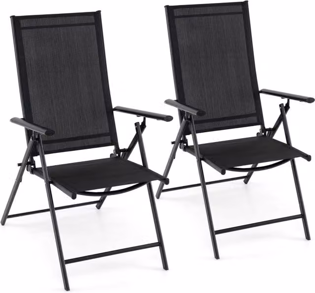 Set di 2 sedie da esterno pieghevoli DESIGN IN con braccioli e schienale regolabile in tessuto textilene nero – 1