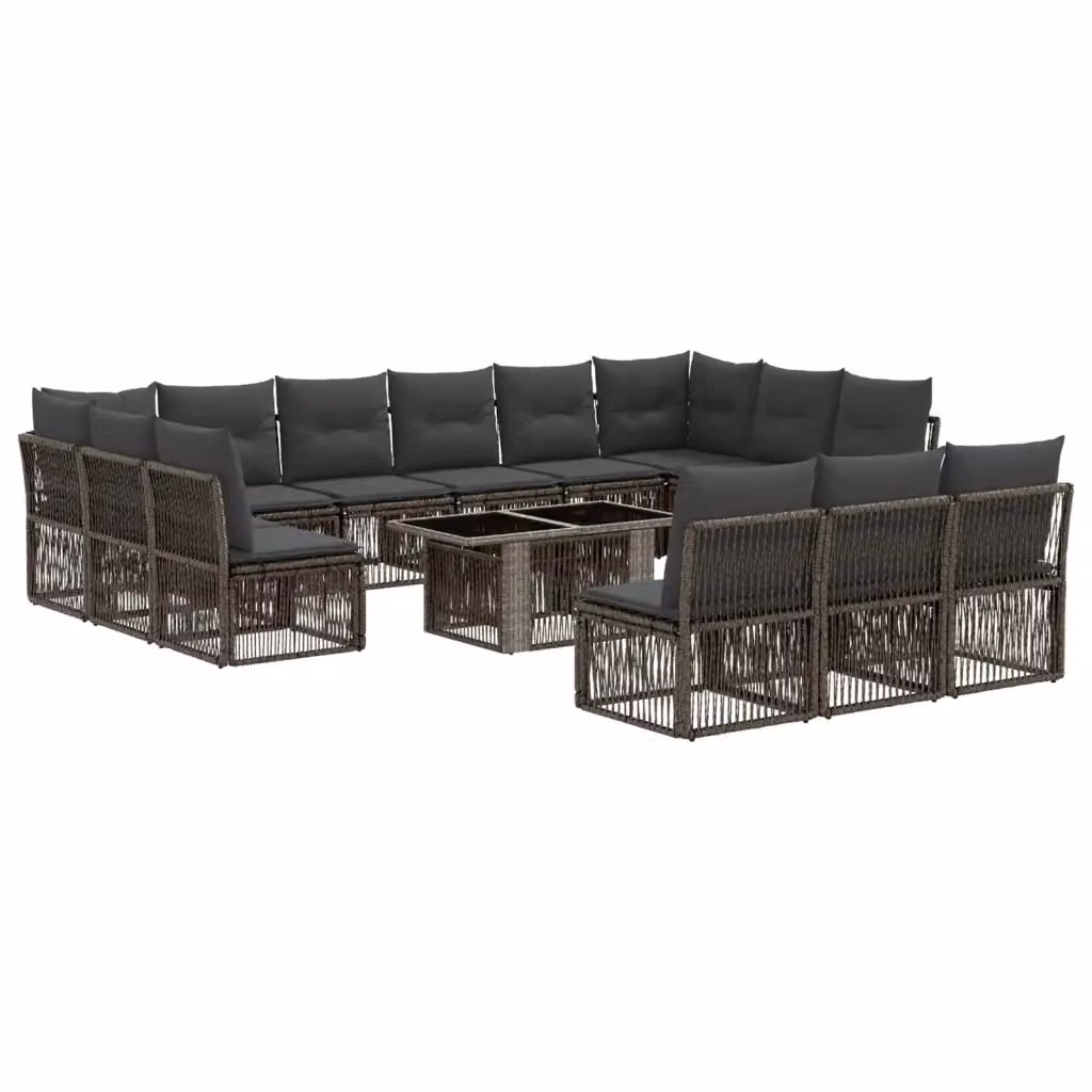 Set Divano da Giardino Moderno vidaXL in Polyrattan Grigio con 14 Pezzi e Tavolino da Caffè – 2