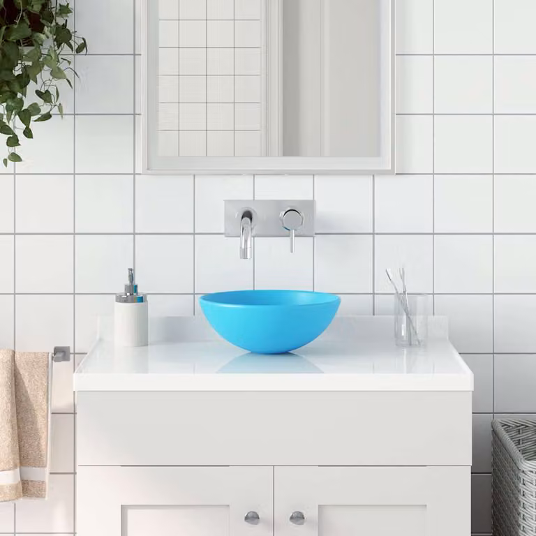 vidaXL Lavandino da Bagno in Ceramica Rotondo da Appoggio Verde o Blu