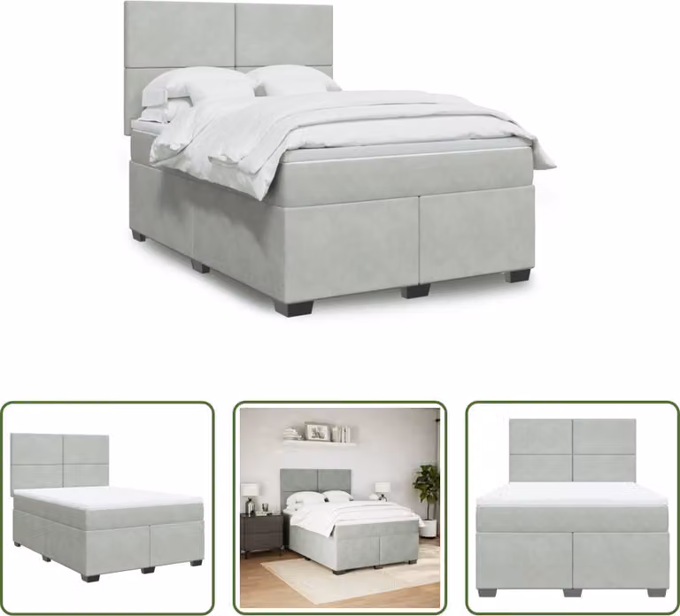The Living Store Letto a molle con materasso grigio chiaro 140x190 cm in velluto