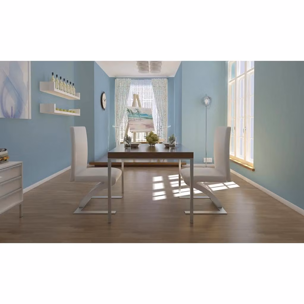 Set di 2 sedie da pranzo vidaXL in similpelle bianca con struttura in metallo e plastica per cucina e sala da pranzo