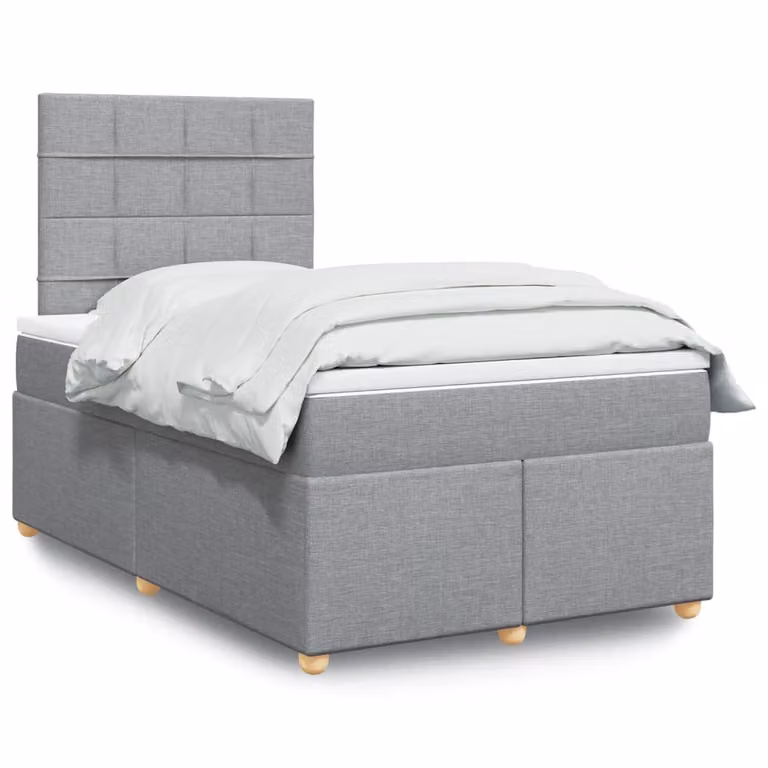 vidaXL Giroletto a Molle con Materasso Ibrido in Tessuto Grigio e Bianco L/P/H: 120 x 200 cm