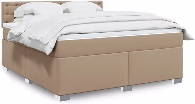 Letto matrimoniale con giroletto a molle e materasso ibrido vidaXL in similpelle beige, L: 180 cm, P: 200 cm