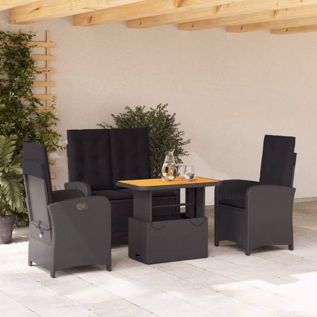 Maison Exclusive - Set da Pranzo da Giardino 4 pz con Cuscini Nero in Polyrattan