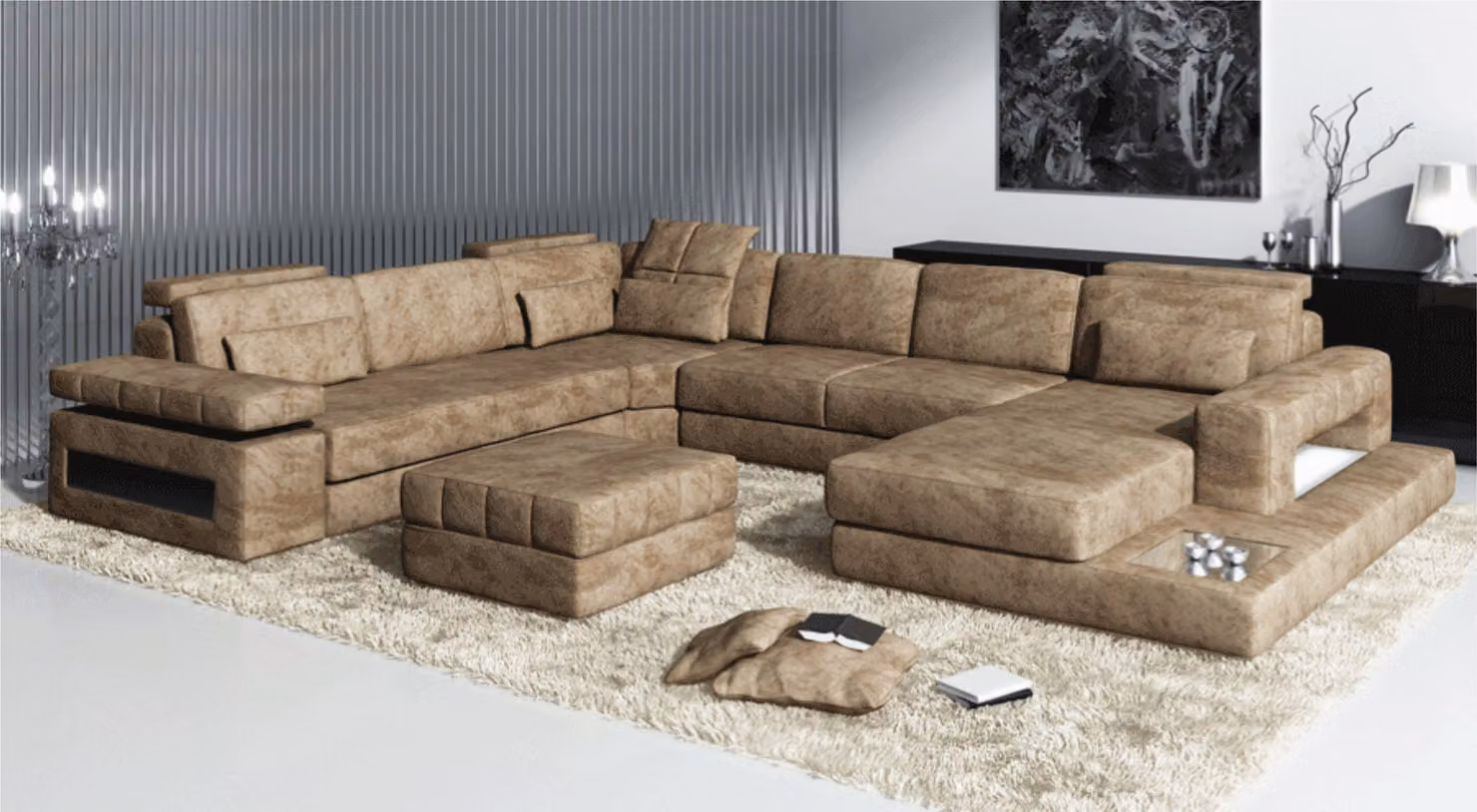Stoff U-Form Wohnlandschaft Polster Eckcouch Couch Leder Sofa Ecksofa Eckcouch