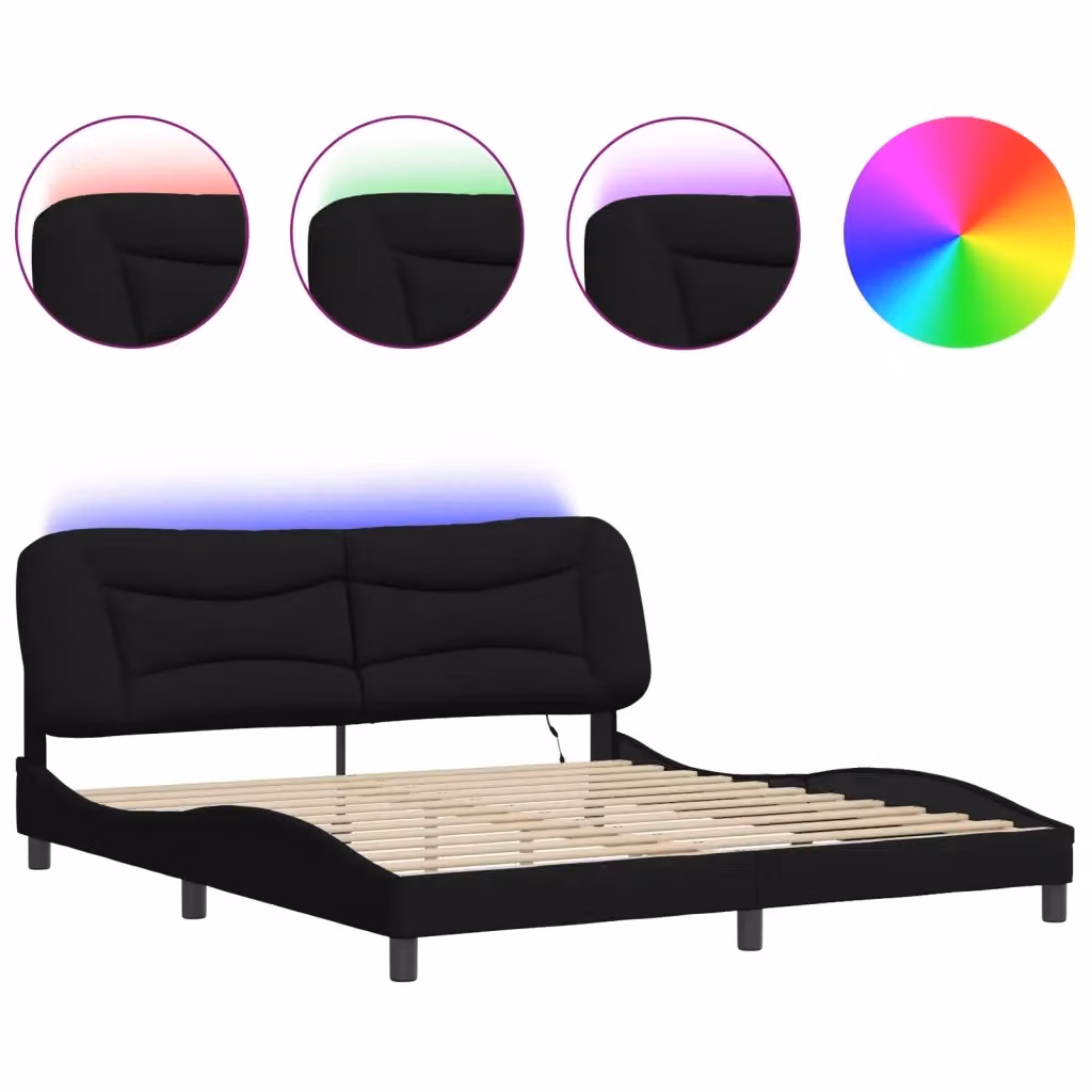vidaXL Giroletto Hvar con LED e porte USB in tessuto nero L 180 x P 200 cm – 2