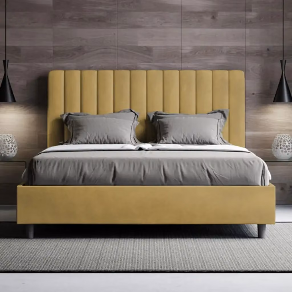 Letto matrimoniale francese con contenitore imbottito Agueda Ityhome in microfibra colore giallo L/P/H: 140 x 210 x 155 cm – 2