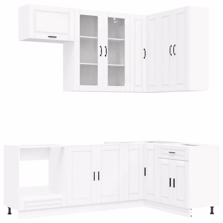 Set di mobili da cucina PORTO, 8 pezzi, in legno impiallacciato bianco