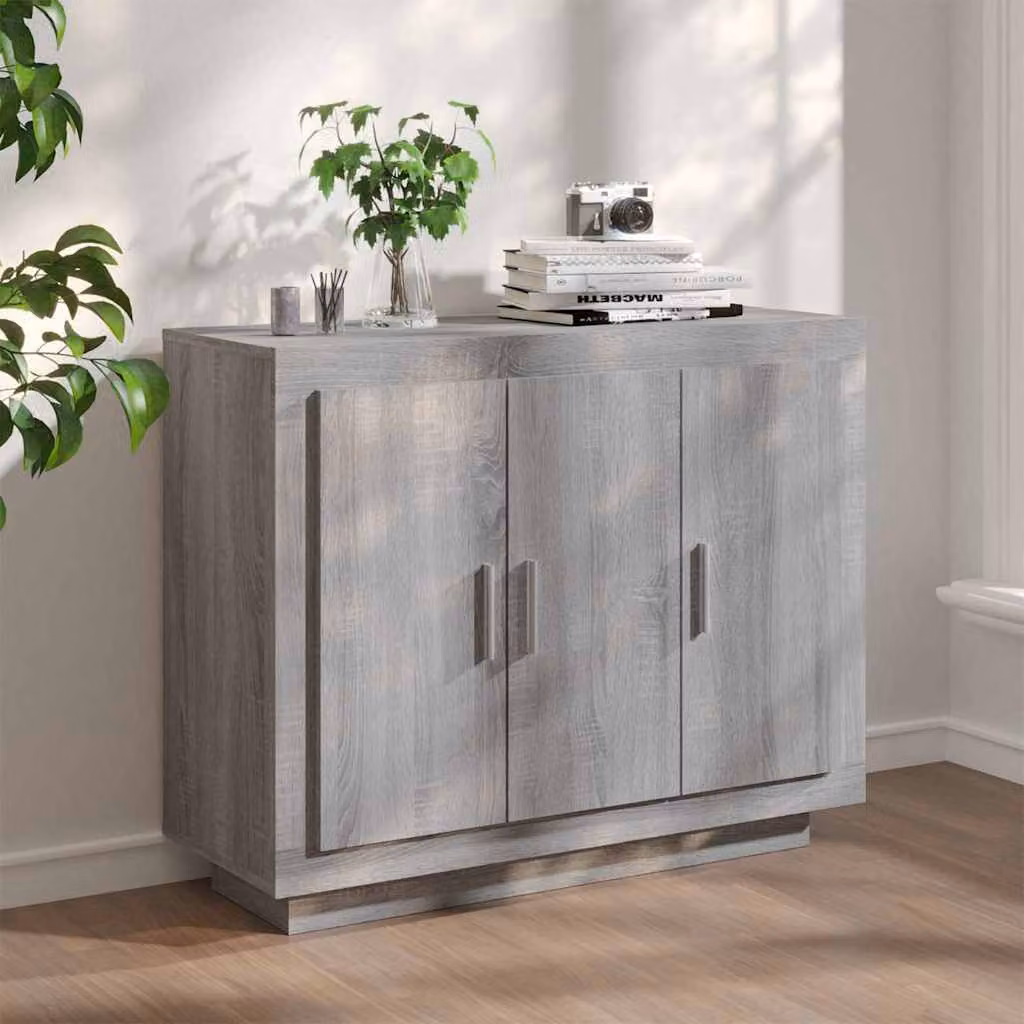 Credenza moderna vidaXL in legno multistrato e MDF, colore Grigio Sonoma, L 92 cm x P 35 cm x H 75 cm