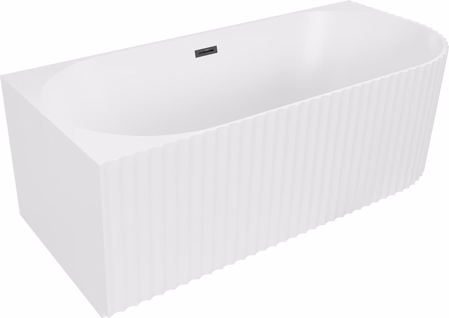 Mexen Gia vasca da bagno angolare freestanding rigata sinistra 150 x 75 cm, bianco opaco, troppopieno nero - 52701507501L-70