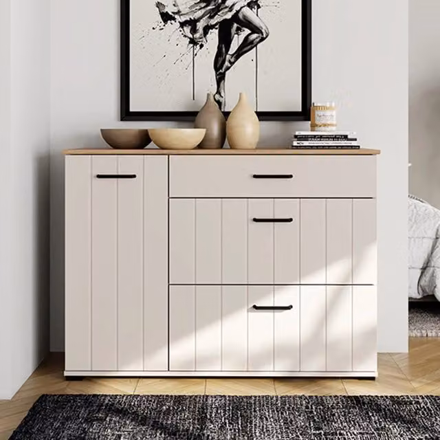 Madia Paro DMORA con 2 ripiani, design moderno, L/P/H: 117 x 40 x 86 cm, Bianco Crema – 1