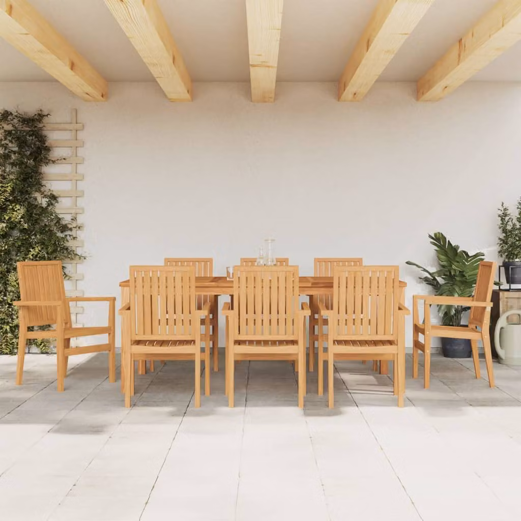 Set di 8 sedie da giardino impilabili vidaXL in legno di teak massello marrone con braccioli L/P/H: 56,5 x 57,5 x 91 cm