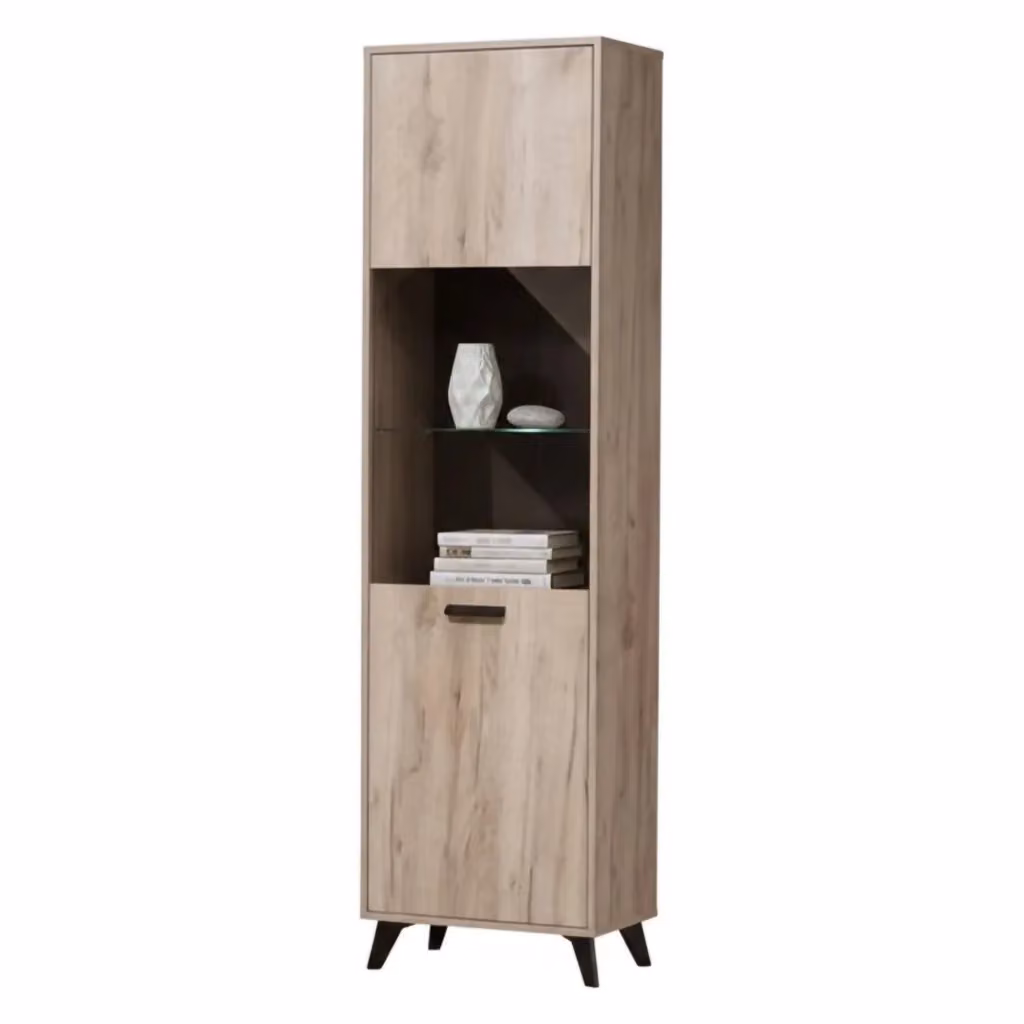 Vetrina Espositore DMORA Raggiolo con Ante in Vetro e 4 Ripiani, Marrone Rovere Chiaro, L: 53.5 cm, P: 33 cm, H: 191.5 cm – 2