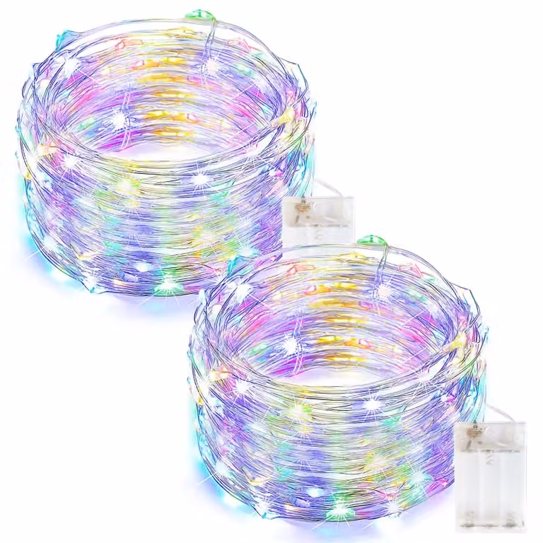 Set di 2 catene luminose a LED, lunghezza 10 metri, 100 LED, multicolore, filo di rame
