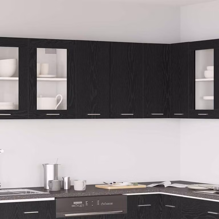 Armadio pensile da cucina moderno vidaXL con ante in vetro nero L 60 cm, H 60 cm, P 31 cm
