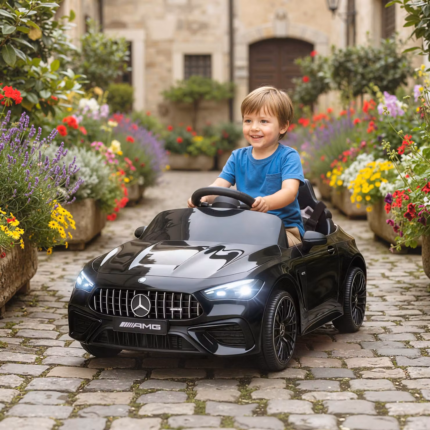 Auto elettrica Mercedes AIYAPLAY per bambini con telecomando, motori 12V, luci LED e musica, colore Nero – 2