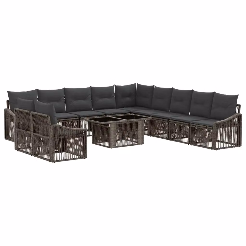 Set Divano da Giardino vidaXL 12 Pezzi a Forma di U in Polyrattan Grigio e Antracite con Tavolino e Cuscini – 2