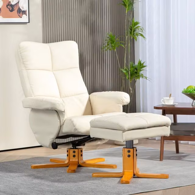 Poltrona relax girevole 360° WISHDOR con poggiapiedi, reclinabile e design moderno, bianco