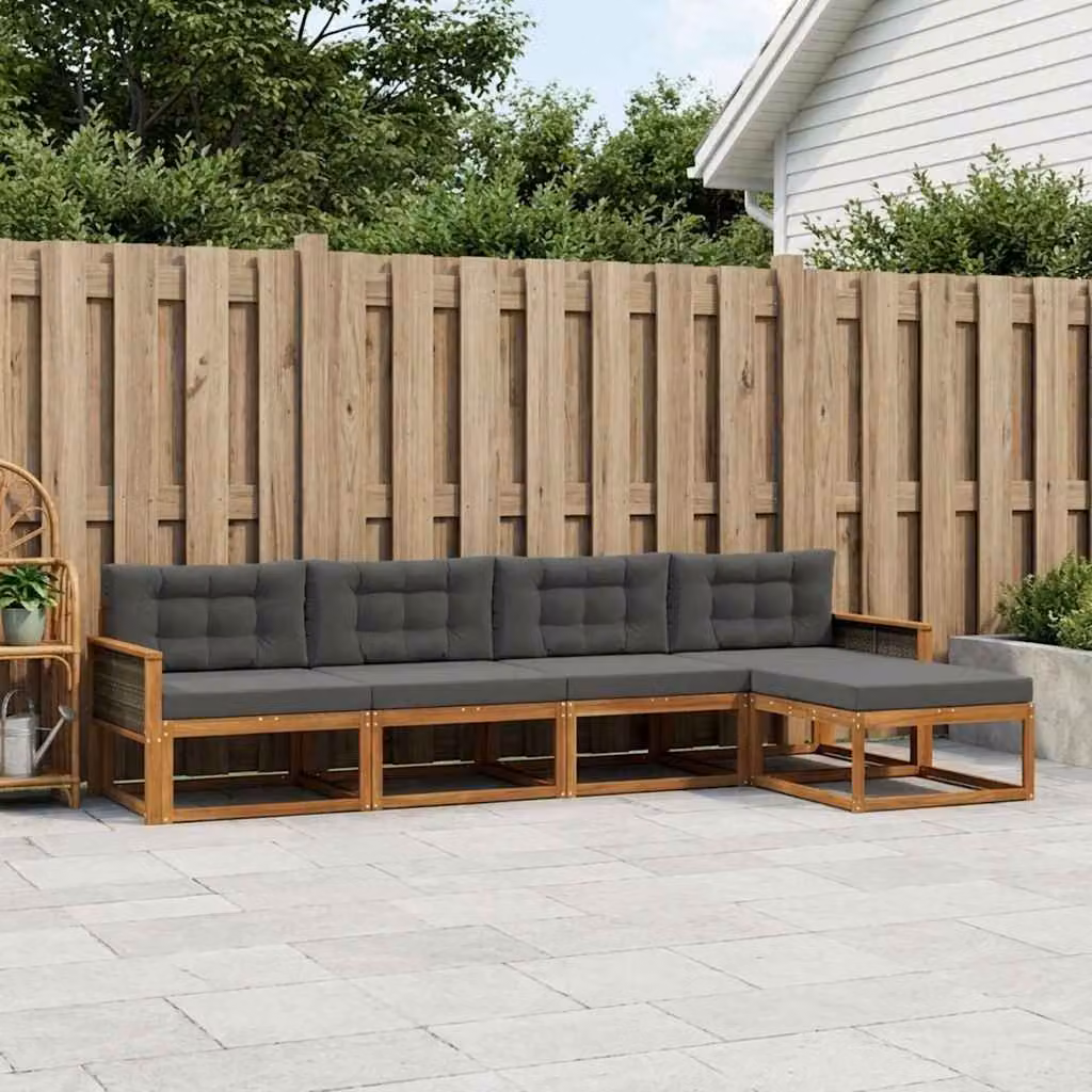 Set di divani da esterno vidaXL 5 pz in legno di acacia con cuscini, marrone e antracite