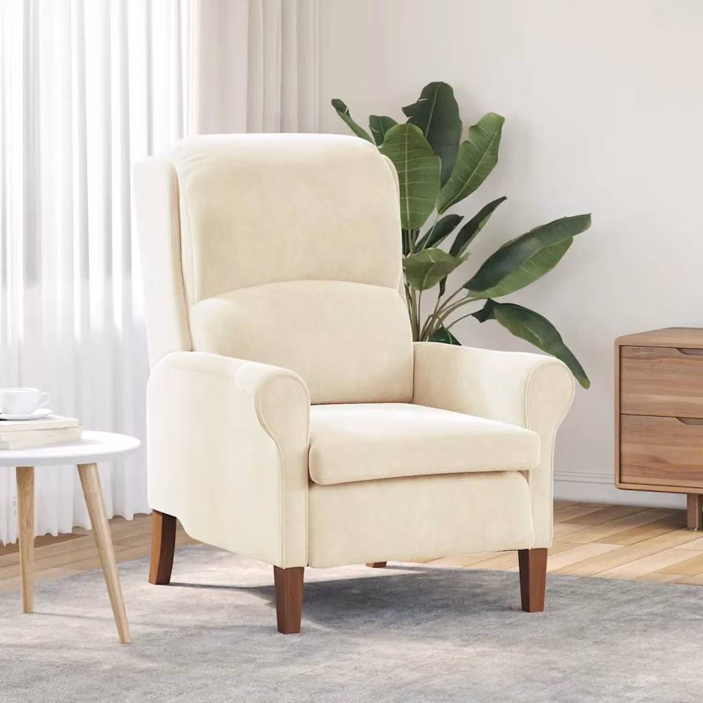 Poltrona moderna vidaXL in velluto beige con braccioli, L: 76 cm, P: 94 cm, H: 102 cm
