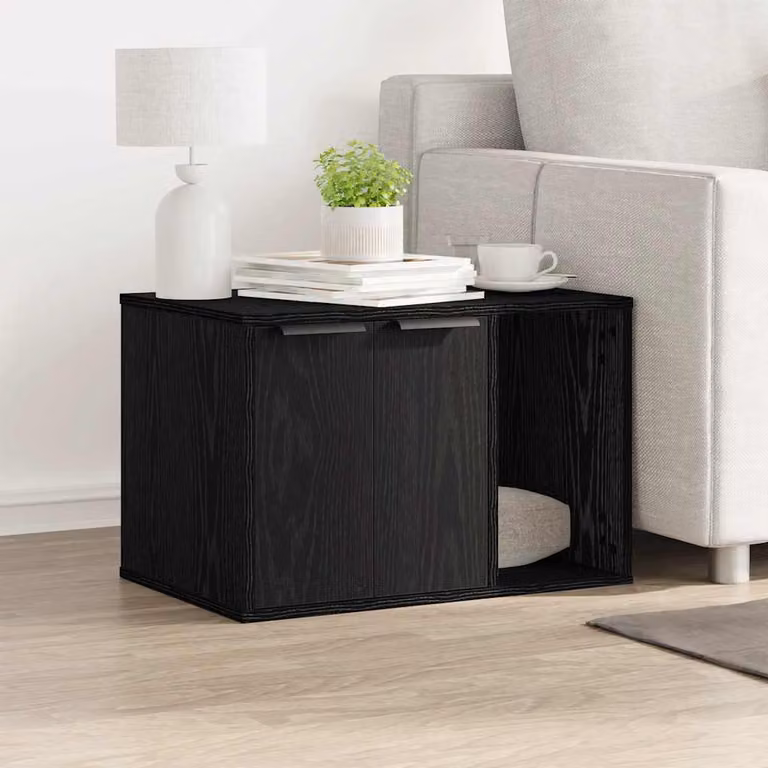 vidaXL Lettiera per gatti moderna in legno ingegnerizzato, colore rovere nero, L 60 cm x P 40 cm x H 40 cm