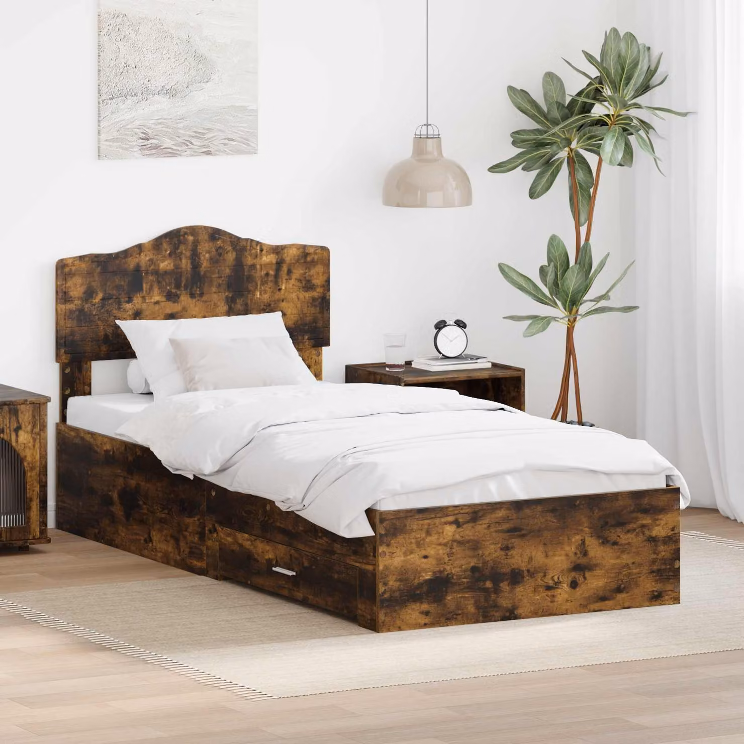 Struttura del letto con cassetto vidaXL in legno Rovere fumé, L 90 x P 190 cm